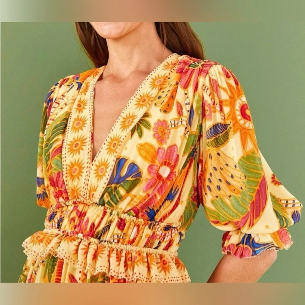 FARM Rio Yellow Rio Tapestry Maxi Dress sz small - Picture 3 of 12